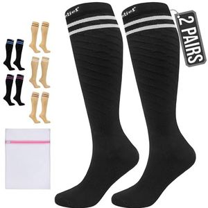 360 Relief Compressie Sokken klasse 1 voor Mannen en Vrouwen - 15-20 mmHg Steunkousen voor langeafstandsvluchten, reizen, sporten, hardlopen, wandelen - 2 Paar Compression Socks L/XL Zwart met wasnet