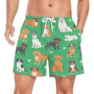 Niigeu Cartoon Leuke Honden Patroon Mannen Zwembroek Shorts Sneldrogend met Zakken, Leuke mode, XL