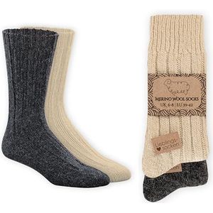Unisex 100% Wollen Sokken – 2 Paar | Dikke & Warme Wintersokken van Natuurlijke Wol | Thermisch, Ademend en Comfortabel | Wintercadeau | Anthracite&Natuur, 35/38 | Wonky Line
