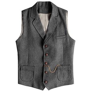 Tuikayoo Heren Western Herringbone Tweed Pak Vest Wol Slim Fit Vest, grijs, M