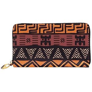 DEHIWI Afrikaanse Modder Doek Tribal Lederen Zip Rond Portemonnee Vrouwen Clutch Purse Reizen Kaarthouder Tas Gift, Zwart, Eén maat