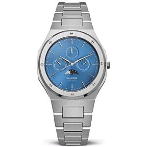 Valuchi Heren Lunar Calendar Roestvrijstaal Automatisch Horloge (Zilver Blauw)