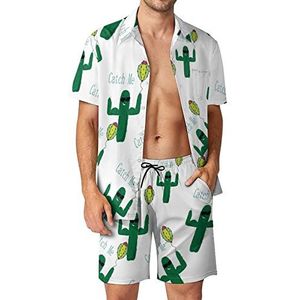 Cactus Ballon Hawaiiaanse bijpassende set 2-delige outfits button down shirts en shorts voor strandvakantie