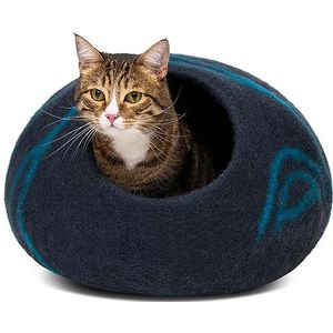 MEOWFIA Premium vilten kattenbedgrot - handgemaakt bed van 100% merinowol voor katten en kittens (groot, donkergrijs)