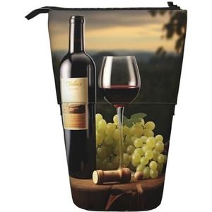 LHBWCVN Rode Wijn Cosmetica Tas Staande Etui Telescopische Potlood Tas Draagbare Potlood Houder Leuke Stand Up Potlood Pouch voor Vrouwen Mannen Reizen Coin Pouch Purse