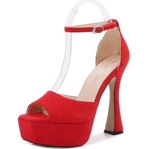 Modieuze en elegante open tenen grote maat hoge hakken veelzijdige en stijlvolle enkele riem hoge hak sandalen, rood, 37 EU