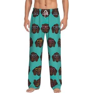 OKFSTY Duitse kortharige wijzer in bril heren pyjama broek,Pyjama Polyester Broek Voor Mannen Zachte Lange Lounge Pj Slaap Broek Met Zakken, Wit, S