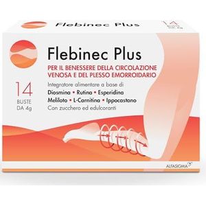 Flebinec Plus, voedingssupplement om de integriteit van de schepen te behouden, nuttig bij vermoeide en zware gezwollen benen en enkels, 14 zakjes, citroensmaak