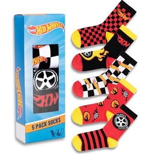 Hot Wheels - Kuitsokken Set van 5 - Rood Zwart Geel - Sportsokken voor Kinderen