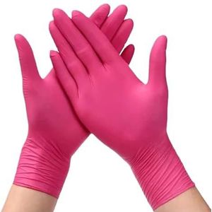 20/50/100 stuks rozenrode nitril handschoenen, wegwerppoedervrij, for tatoeages, for schoonheidssalons, keukens, huishoudelijk werk(Rose Red 50PCS L)
