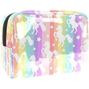 Make-up Tas PVC Toilettas met ritssluiting Waterdichte cosmetische tas met kleurrijke eenhoorn paard sterren patroon voor vrouwen en meisjes