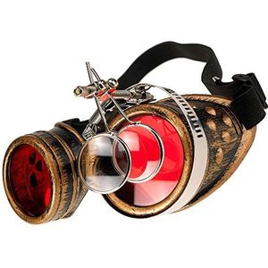 MFAZ Morefaz Ltd Veiligheidsbril, laszonnebril, cyberbril, steampunk, goth, rond, cosplay, party, fancy dress (gouden loupe)