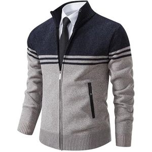 Biutimarden Gebreid vest voor heren, fleece gevoerd, gebreide jas, volledige rits, lange mouwen, sweater, vest met capuchon, dikke winterjas, Marineblauw(8958), L