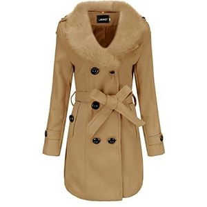 WHZXYDN Wollen jas dames halflange trenchcoat winter mantel grote bontkraag dubbelzijdige wollen jas dames, Beige, M