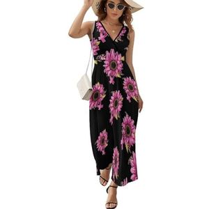 Zonnebloem kanker lint luipaard dames mouwloze V-hals maxi-jurk casual zomer lange jurk