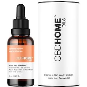 CBD HOME Care - Pure Rozenbottelolie + Squalaan + CBD 5% - 50 ml - Biologisch en Koudgeperst - Littekens, Striae, Huid Hydratatie - Gecertificeerde Cannabidiol 2.500 mg - Gemaakt in de EU