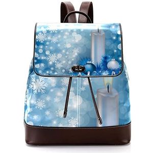 Blauwe Kerstmis sneeuwvlokken kaars bal gepersonaliseerde casual dagrugzak tas voor tiener, Meerkleurig, 27x12.3x32cm, Rugzak Rugzakken