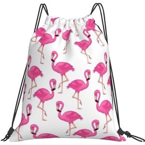 EdWal Roze Flamingo Print Trekkoord Rugzak Gym Tassen Sport Draw String Bags Voor Gym Reizen Zwemmen Strand, Wit, Eén maat