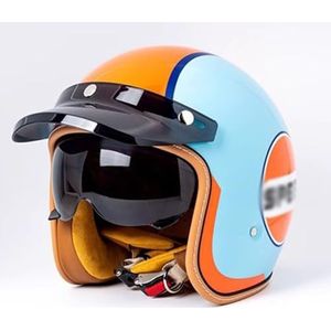 Retro Motorfiets Open Helm Heren Dames, Motorfiets Halve Helm DOT ECE Goedgekeurd, Nieuwe Motor 3/4 Helm Met Zwarte Rand, Modulaire Helm Voor Scooter Cruiser Bromfiets ( Color : A , Size : XL=(61-62cm