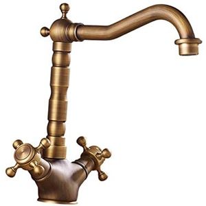 Antieke koperen gootsteen kraan met dubbele handgreep biltjes met koude water voor huis badkamerbassin elegant en luxueus ontwerp