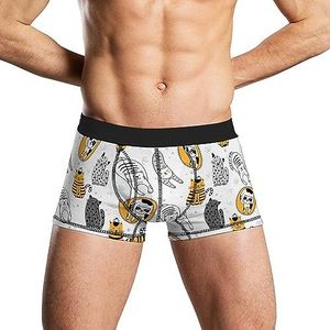 Kinderachtig met katten boxershorts voor heren, ademend ondergoed, elastische tailleband, grappige print, XL