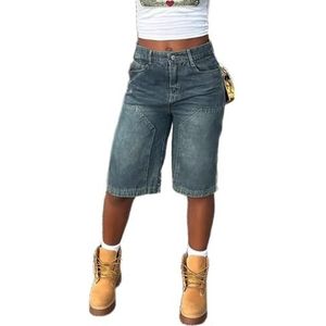 LoprNsdgt Dames Denim Shorts Met Hoge Taille Zomer Casual Y2K Losse Wijde Pijpen Denim Broek,Blauw,L
