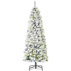 HOMCOM kunstkerstboom met afstandsbediening LED-verlichting kerstboom dennenboom PVC metaal groen + wit ؠ60 x 180 cm