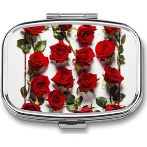 Pillendoos Vierkante Pillenetui voor Portemonnee & Pocket Draagbare Mini Omringd door Rozen Pillenorganisator met 2 Compartimenten Leuke Pillenhouder Reizen Pillendoos om Vitaminen Medicatie Visolie