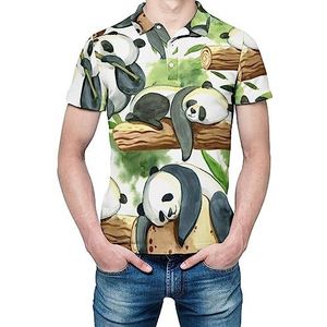 Animal Panda Aquarel Heren Korte Mouw Shirt Golfshirts Regular-Fit Tennis T-Shirt Casual Business Tops