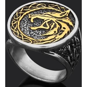 Viking Wolf Fenrir Runen Ring voor Mannen Sieraden Grote Bescherming Nordic Amulet Talisman (Color : Mixed gold_12)