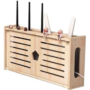 FLFLF Wandgemonteerde wifi-router opbergdoos met kabelbeheer en opvouwbaar ontwerp, creatieve houten organizer voor tv-settopbox, modem, woonkamer/kantoor (zonder boren, warmteafvoer), #A, 48 cm