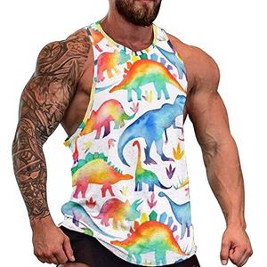 Catoon Dinosaur Pattern4 Tanktop voor heren, mouwloos T-shirt, pullover, gymshirts, workout zomer T-shirt