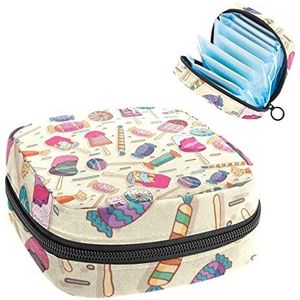 Maandverband Opbergtas,Draagbare maandverband Opbergzak,Sweety Candy Pattern, Meerkleurig, 4.7x6.6x6.6 in/12x17x17 cm