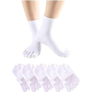 HEUPIVK Mannen Teen Sokken 5 Paar Vrouw Korte Teen Sokken Katoen Effen Zwart Wit Lente Zomer Eenvoudige Business Casual 5 Vinger Sokken Crew Toed Antislip Vijf Teen Sokken, 5 paar wit, 34-39 EU
