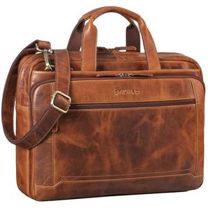 STILORD 'Antoine' Laptop Schoudertas Leer voor 15.6' Computers Grote Vintage Werktas Business Messenger Bag voor Kantoor Universiteit Echt Leer, Kleur:kara - cognac