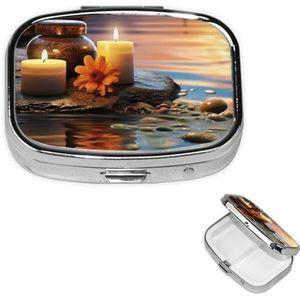 Pillendoos Geneeskunde Pil Organizer Kaarsen Meditatie Stenen Kleine Pil Case Reizen Pil Container Draagbare Pil Case voor Pocket 2 Compartiment Pillenhouder Pillendozen voor Reizen