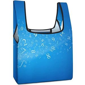 Blauwe Achtergrond met Cijfers Herbruikbare het Winkelen Zakken Opvouwbare Boodschappentassen Grote Vouwbare Tote Bag met Lange Handvatten