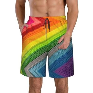 FRGMNT Alpaca Print Sneldrogende Zwemshorts voor heren, strand, korte plank, spa-broek, rekbare sportbroek, surfshort, Regenboog Kleur Streep, XXL