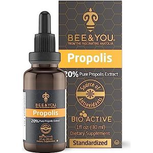 BEE & YOU 20% Pure Propolis Extract - 1 fl Ounces-rijk aan functionele antioxidanten, vitaminen en mineralen ter ondersteuning van uw immuunsysteem - 1 maanden levering 30 ml