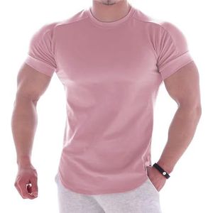 LQHYDMS T-shirts Mannen T-Shirt Mannen Korte Mouw T-Shirt Casual Blanco Slanke T Shirt Mannelijke Fitness Bodybuilding Workout Tee Tops Zomer Kleding, roze, XXL