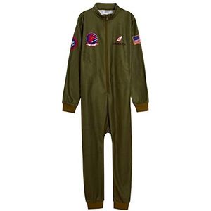 Jongens Top Gun Fleece Onesie Maverick Pyjama Kinderen Flighter Pilot Jumpsuit, Groen, 11-12 jaar