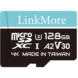 LinkMore 128 GB Micro SDXC-kaart XV23 Lite, compatibel met A2, UHS-I, U3, V30, klasse 10, leessnelheid tot 100 MB/s, schrijfsnelheid tot 85 MB/s, inclusief SD-adapter