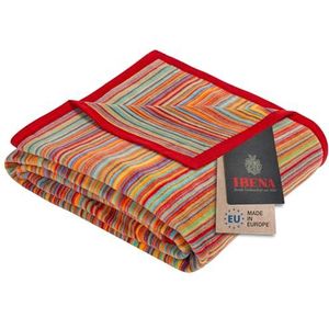 Ibena Malang Wollen deken 150x200 cm - katoenmix zacht, warm en wasbaar, knuffeldeken strepen kleurrijk