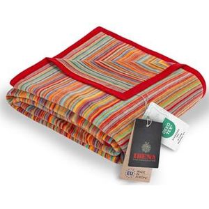 Ibena Malang wollen deken 150x200 cm - katoenmix zacht, warm en wasbaar, knuffeldeken strepen kleurrijk