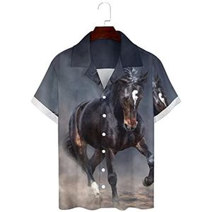 Wild Horse Run in Dark Desert Dust Hawaiiaanse shirts voor heren, korte mouwen, Guayabera-shirt, casual strandshirt, zomershirts, 4XL
