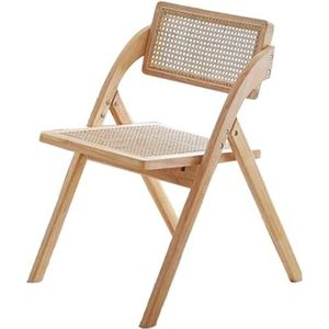 GEIRONV Opvouwbare eetkamerstoel, vintage rieten rugleuning stoel rubber hout rotan armloze zijstoel for eetkamer keuken balkon kleine ruimte Eetstoelen (Color : Log Color, Size : 76 * 53 * 61cm)