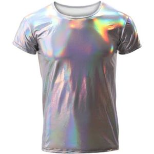 RuiChy Glanzende metallic T-shirts voor heren, korte mouwen, tops voor clubwear, jaren '70, jaren 80, disco, crew hals, solide muscle top, slim fit, casual truien voor feest, festival, dans, nachtclub