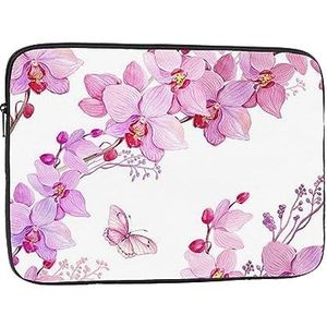Roze Bloemen en Vlinder Laptop Case Laptop Sleeve Laptop Tas voor Vrouwen Mannen Shockproof Beschermende Notebook Case 10 inch