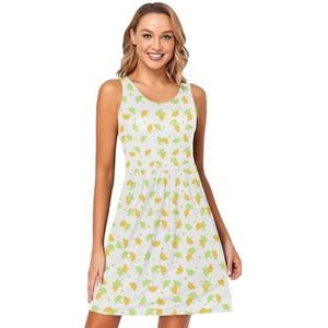 LI ZHI XIN Dames Zomerjurken Ronde Hals Casual A-lijn Mouwloos Vest Jurken met Zakken Ginkgo Blad Patroon, Meerkleurig, S