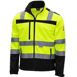 Nitras Motion TEX VIZ softshell-jas, werkjas met 3M reflecterende strepen, windbreaker, waterafstotend en winddicht, neongeel, maat M